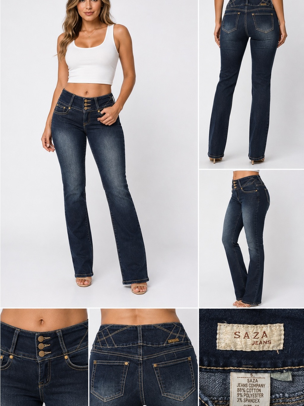 SAZA Jeans Vintage Y2K Dark Wash High Rise 3-Button Stretch Jeans – Size 11